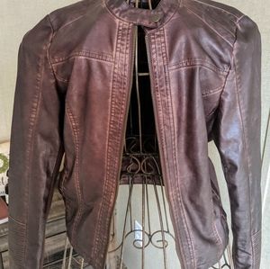 Faux brown leather moto jacket